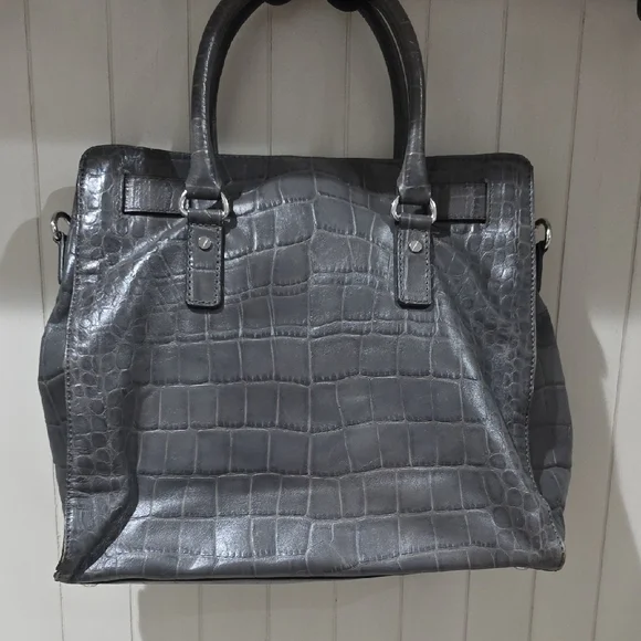 Michael Kors Dillon  Gray Crocodile-Embossed Large Shoulder Bag Satchel - Picture 11 of 14